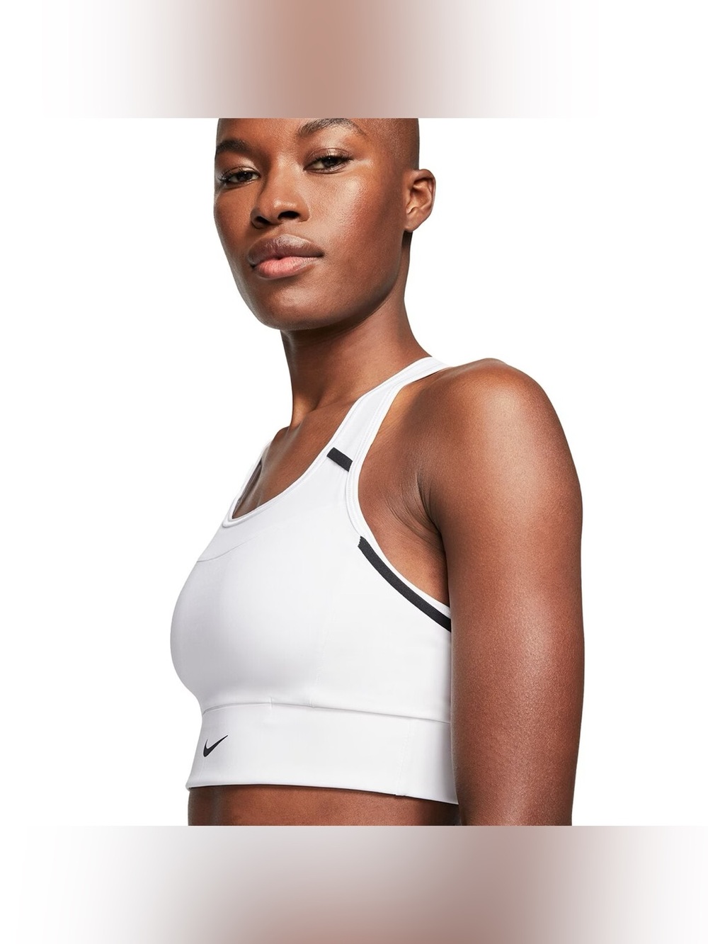 Nike Women’s Dri-FIT Racerback Swoosh Pocket Bra, XS, White Black